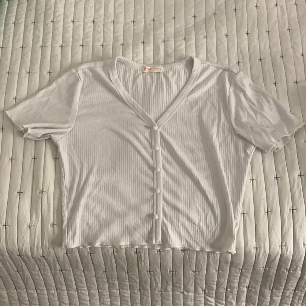 Button down V-neck crop top
